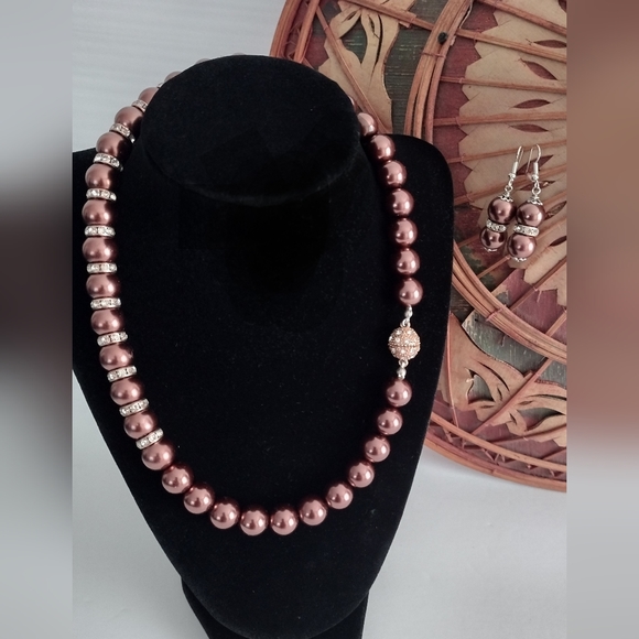 Copper Colored Beaded Necklace & Earrings Set - Picture 2 of 7